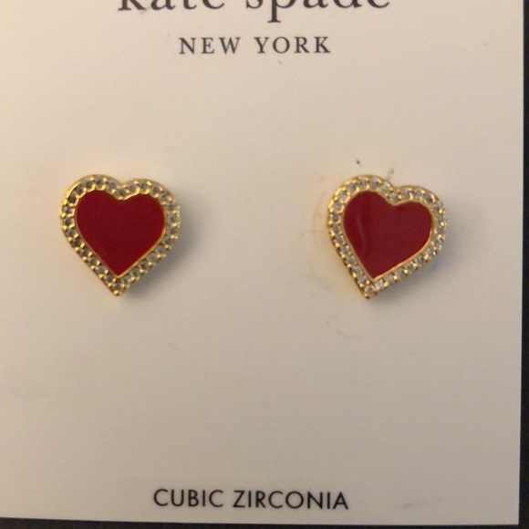 Kate Spade Gold Tone Take Heart Red Enamel & Clear CZ Heart Stud Earrings NWT - Picture 7 of 14